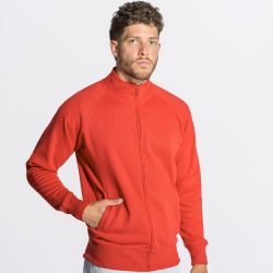 Sweat grand zip sans capuche, intérieur gratté, poches latérales, 290 g/m²