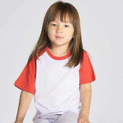 T-shirt baseball enfant, col et manches raglan contrastées en coton pré-rétréci, 155 g/m²