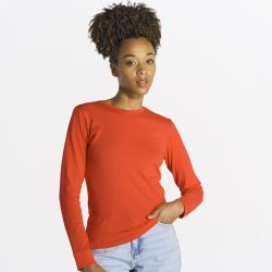 Tee-shirt femme manches longues en coton pré-rétréci, coupe droite, 170 g/m²