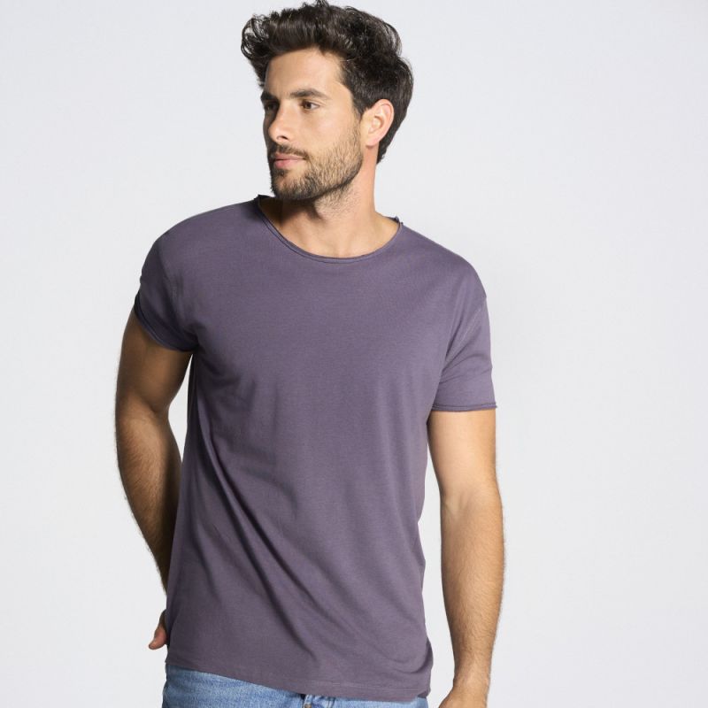 T-shirt style urbain en coton doux, col et manches bruts sans finition, 120 g/m²