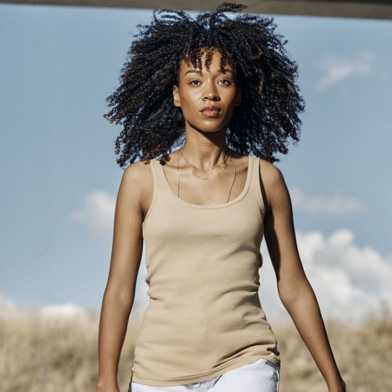 Débardeur femme coupe ajustée en coton cardé, 160 g/m²