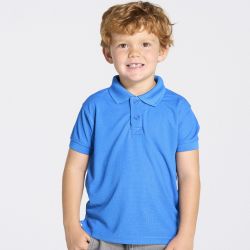 Polo de sport enfant maille piquée, boutons ton sur ton, en polyester, 155 g/m²