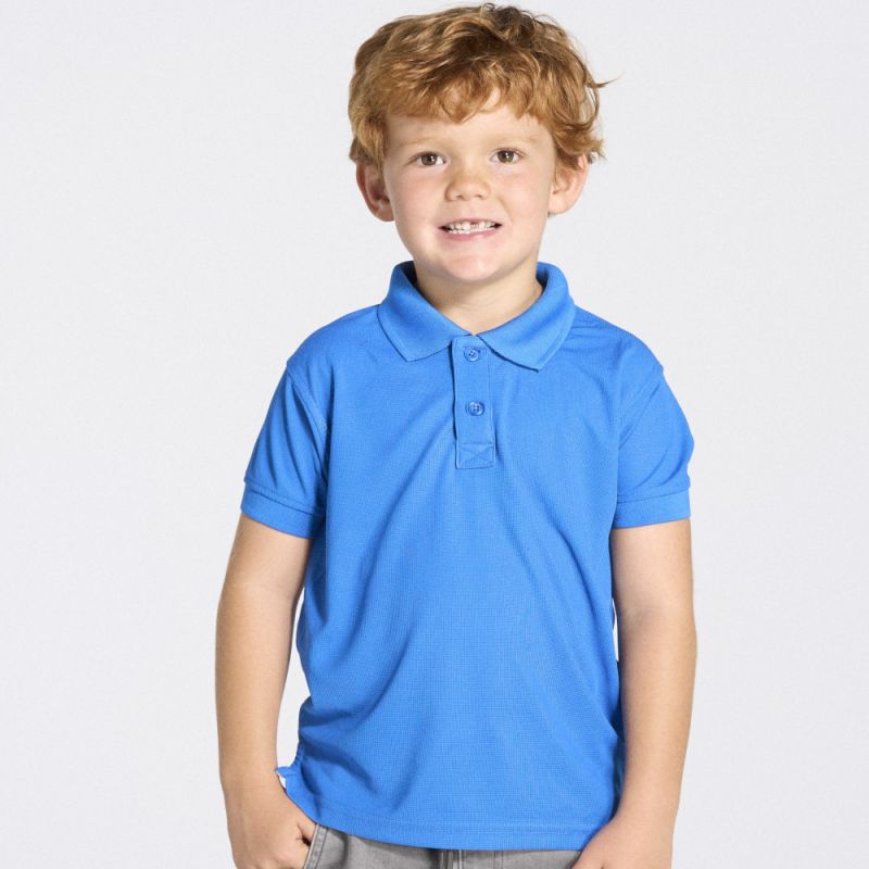 Polo de sport enfant maille piquée, boutons ton sur ton, en polyester, 155 g/m²