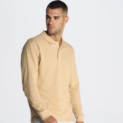 Polo manches longues homme en coton pré-rétréci, maille piquée, 210 g/m²