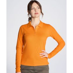 Polo manches longues femme en coton pré-rétréci, coupe cintrée, 200 g/m²
