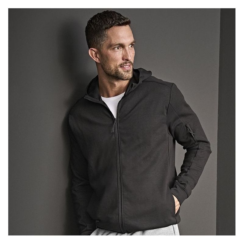 Sweat de sport à capuche zippé en coton ringspun, poches latérales, 320 g/m²