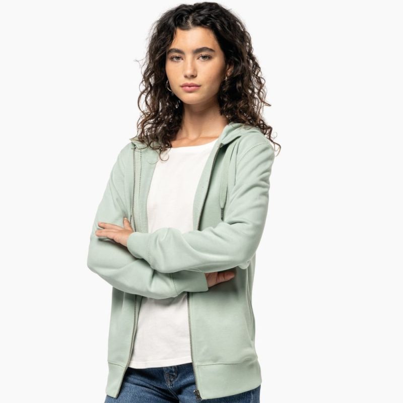 Sweat-shirt French Terry écoresponsable zippé à capuche, toucher doux, NO LABEL, 300 g/m²
