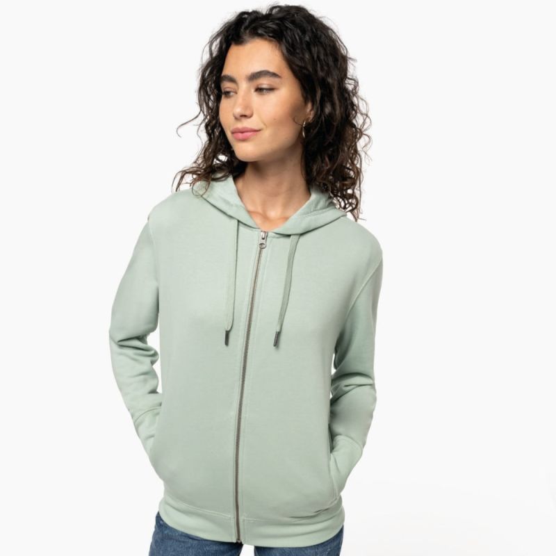 Sweat-shirt French Terry écoresponsable zippé à capuche, toucher doux, NO LABEL, 300 g/m²