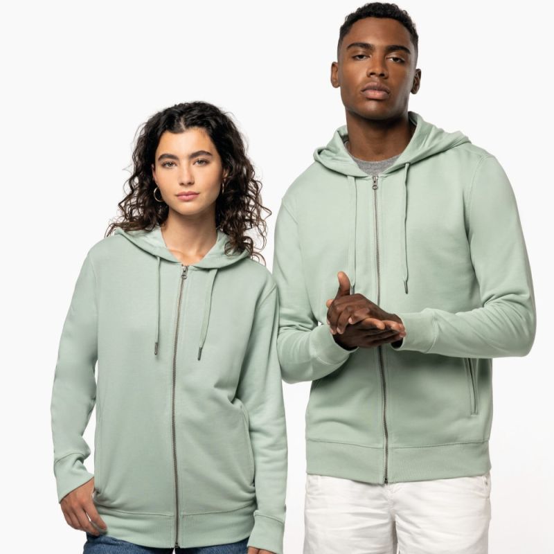 Sweat-shirt French Terry écoresponsable zippé à capuche, toucher doux, NO LABEL, 300 g/m²