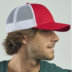 Casquette 6 panneaux en coton et polyester recyclé, visière préformée, 260 g/m²