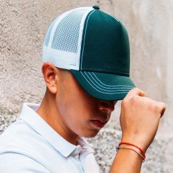 Casquette Rapper 5 panneaux en coton canvas, visière préformée, dos filet, 260 g/m²
