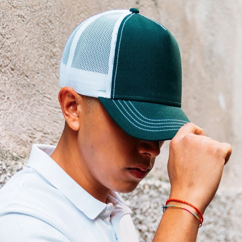 Casquette Rapper 5 panneaux en coton canvas, visière préformée, dos filet, 260 g/m²
