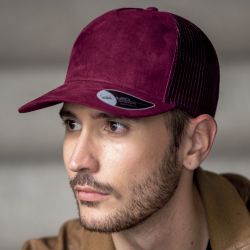 Casquette 5 panneaux trucker en faux daim, fermeture PVC, visière précourbée, 130 g/m²