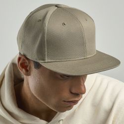 Casquette 6 panneaux snapback, visière plate, en polyester recyclé, 200 g/m²