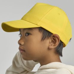 Casquette enfant baseball 5 pans en polyester recyclé, visière courbée, 220 g/m²