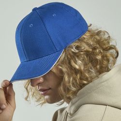 Casquette 6 pans contrastée en coton brossé organique et recyclé, 278 g/m²