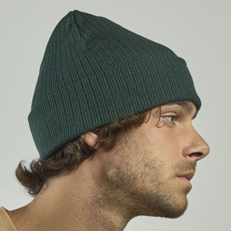 Bonnet en polyester recyclé avec rabat, doublé, maille côtelée, 65 g/m²