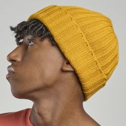 Bonnet en polyester recyclé côtelé avec revers, style pêcheur vintage, 78 g/m²