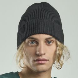 Bonnet en polyester recyclé Andy Beanie, maille fine, avec rabat, 82 g/m²
