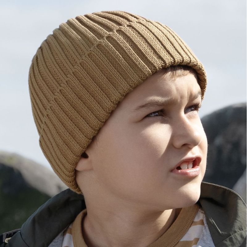 Bonnet enfant en coton biologique à revers, maille tricotée non doublée