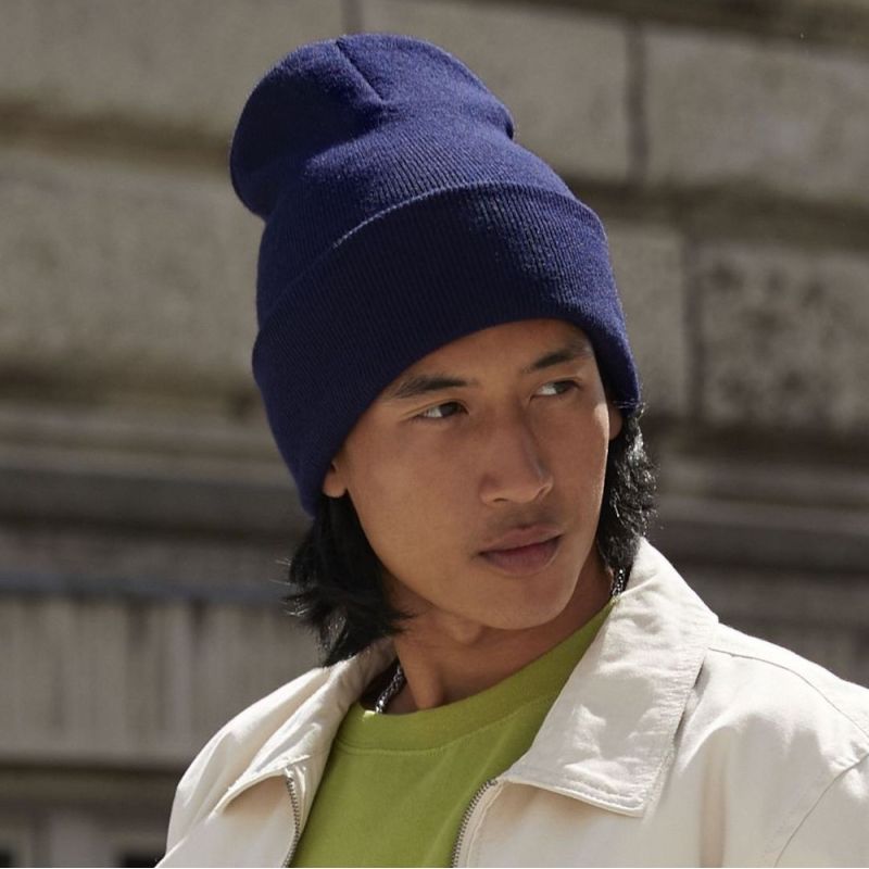 Bonnet à large revers en polyester recyclé, tricot double épaisseur