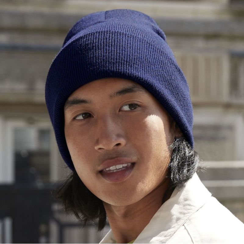 Bonnet à large revers en polyester recyclé, tricot double épaisseur