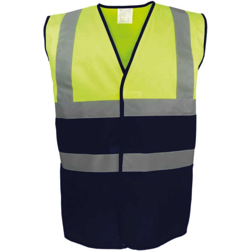 Gilet de sécurité bicolore, 2 bandes verticales et 2 bandes horizontales réfléchissantes
