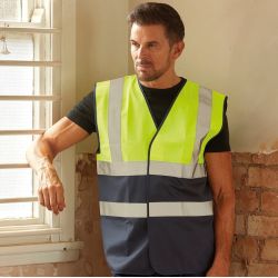 Gilet de sécurité bicolore, 2 bandes verticales et 2 bandes horizontales réfléchissantes