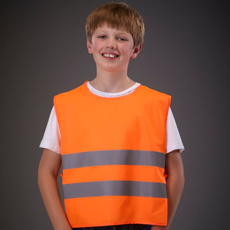 Chasuble enfant haute visibilité, côtés élastiqués et fermeture par bouton pression