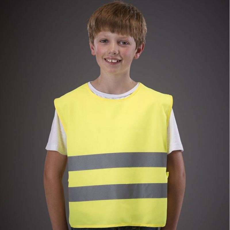 Chasuble enfant haute visibilité, côtés élastiqués et fermeture par bouton pression