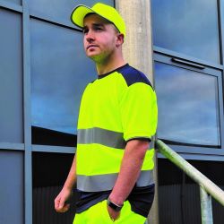T-shirt bicolore stretch respirant séchage rapide, 2 larges bandes horizontales réfléchissantes