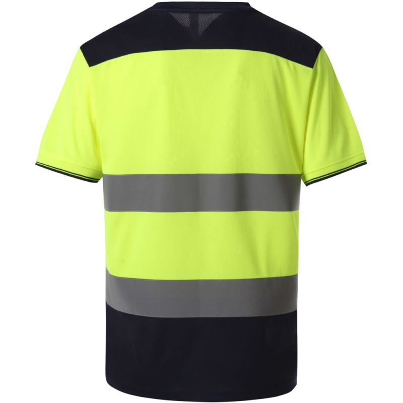 T-shirt bicolore stretch respirant séchage rapide, 2 larges bandes horizontales réfléchissantes