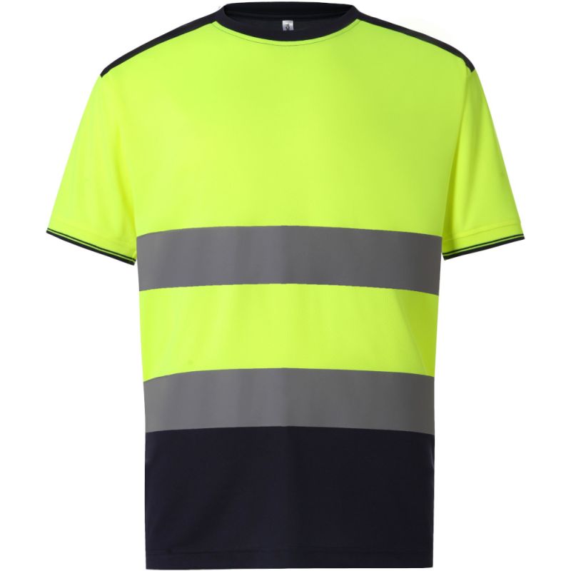 T-shirt bicolore stretch respirant séchage rapide, 2 larges bandes horizontales réfléchissantes