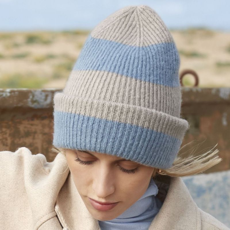 Bonnet rayé, rabat pour personnalisation, toucher doux, non doublé