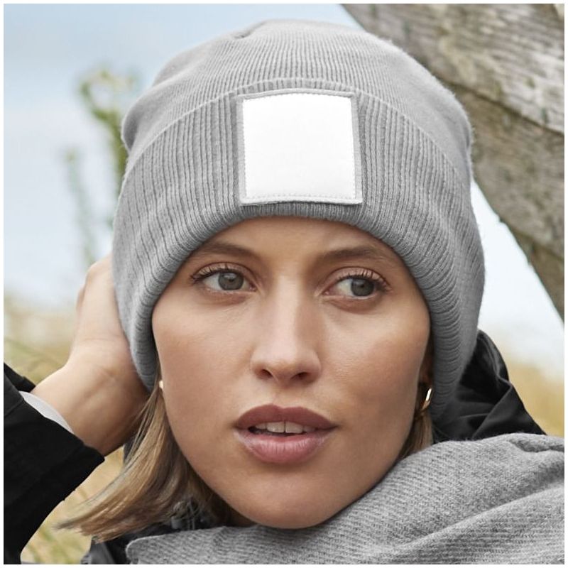 Bonnet tricoté double épaisseur avec empiècement en coton sergé, doublure micropolaire