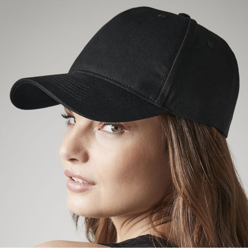 Casquette 5 panneaux en coton organique ajustable, panneaux avant structurés, 256 g/m²