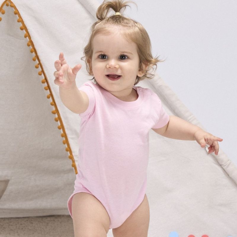 Body bébé coton manches courtes avec boutons pression, col côte, 170 g/m²