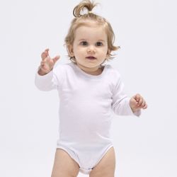 Body bébé coton manches longues avec boutons pression, col côte, 170 g/m²