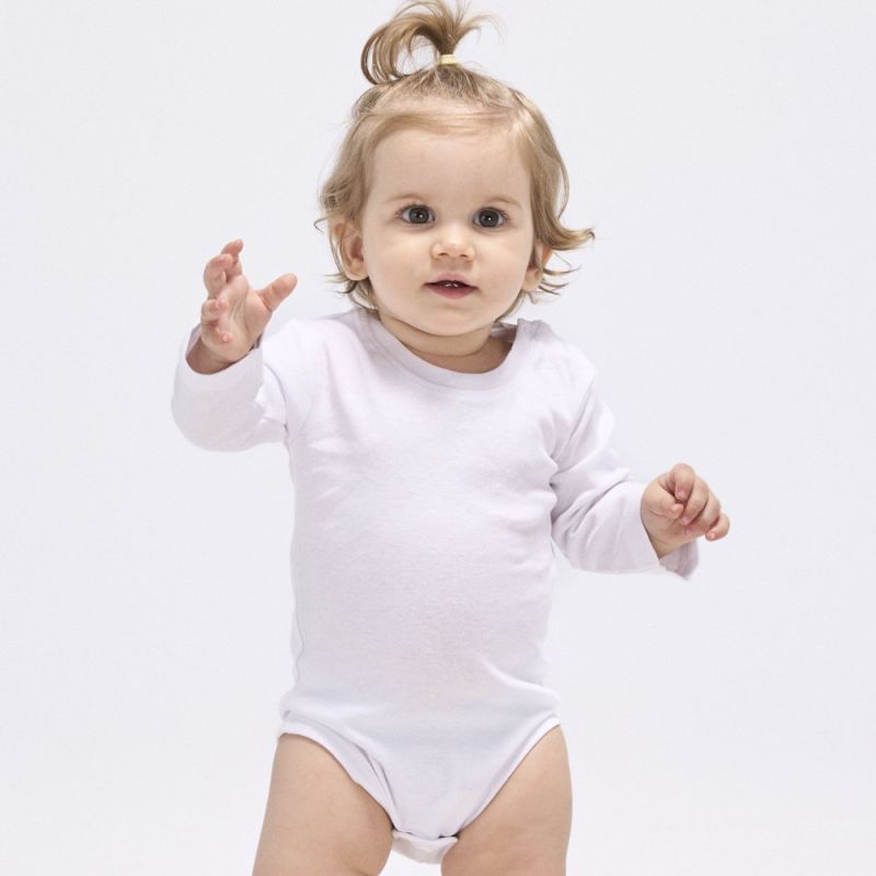 Body bébé coton manches longues avec boutons pression, col côte, 170 g/m²