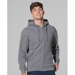 Sweat à capuche zippé en coton biologique et polyester recyclé, 275 g/m²