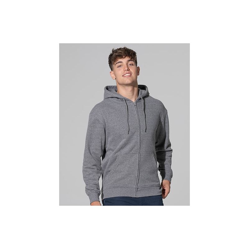 Sweat à capuche zippé en coton biologique et polyester recyclé, 275 g/m²