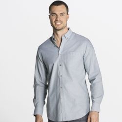 Chemise homme Oxford manches longues, col boutonné, poche côté coeur, 115 g/m²