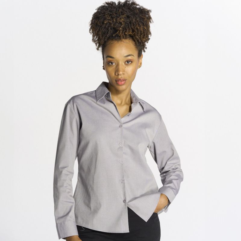 Chemise femme Oxford manches longues, coupe cintrée, 115 g/m²