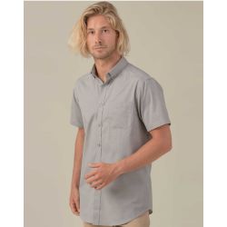 Chemise homme Oxford manches courtes, col boutonné, poche côté coeur, 115 g/m²