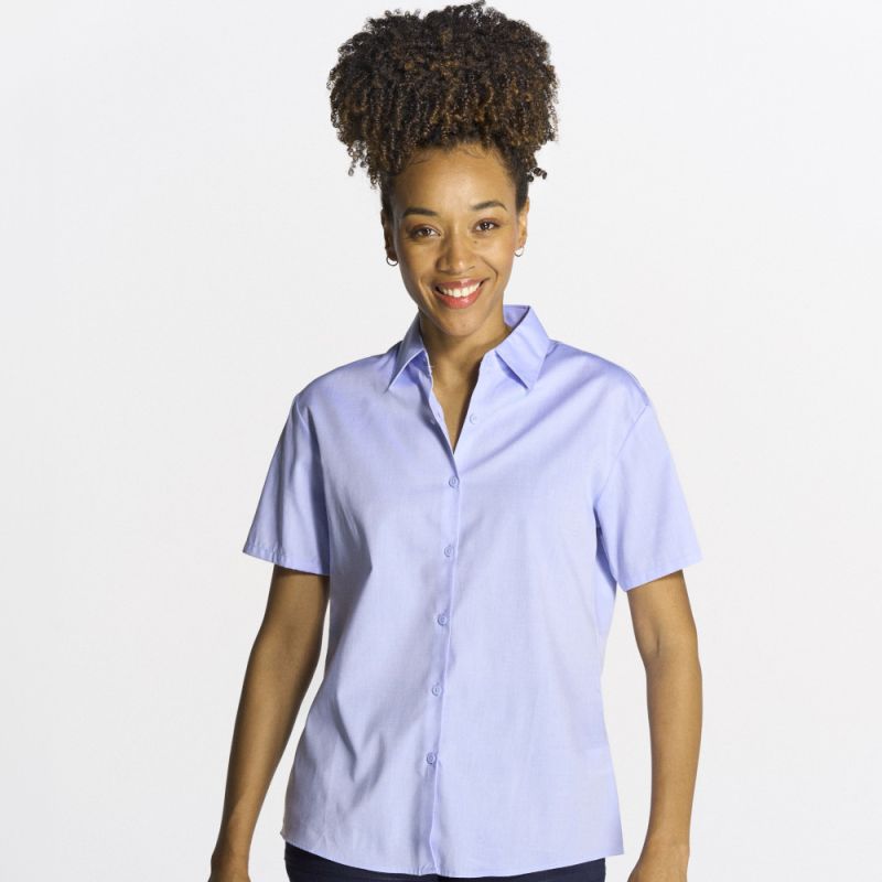 Chemise femme Oxford manches courtes, coupe cintrée, 115 g/m²