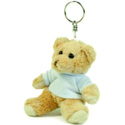 Ours en peluche porte-clé, attache métal, habillé d'un tee-shirt blanc amovible