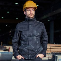 Veste multi-poches stretch en coton, 2 poches latérales, poche poitrine, 275 g/m²