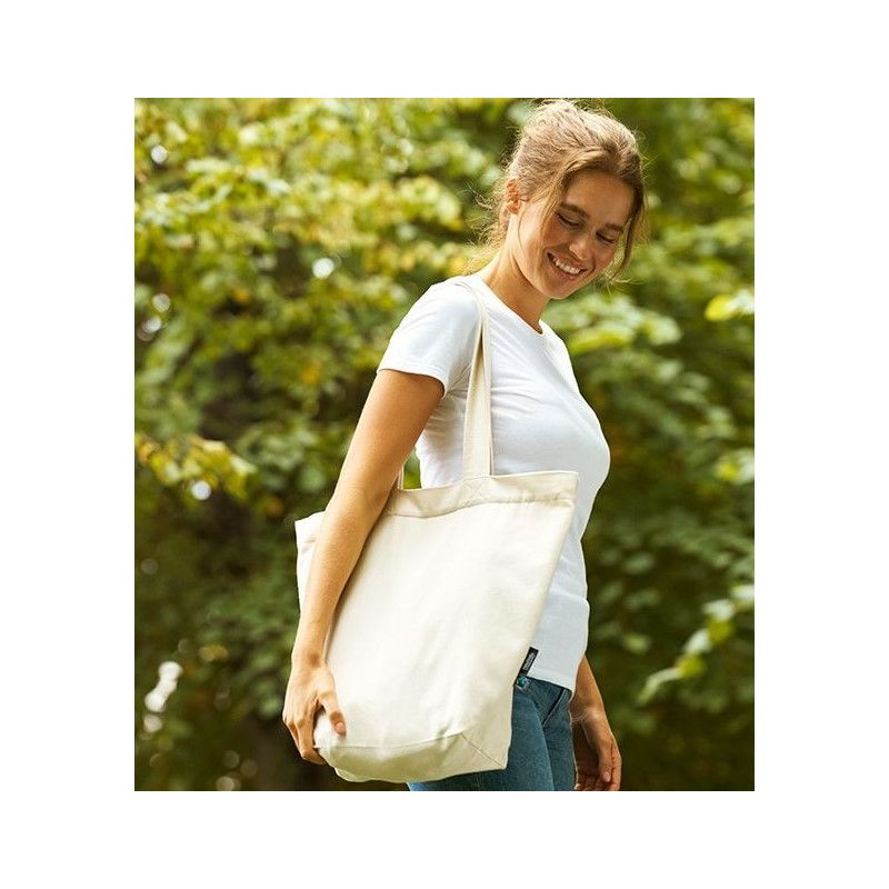 Sac shopping en coton organique avec fermeture zippée, 300 g/m²