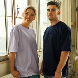 T-shirt oversize coton organique, coupe ample, col rond, manches droites, 220 g/m²