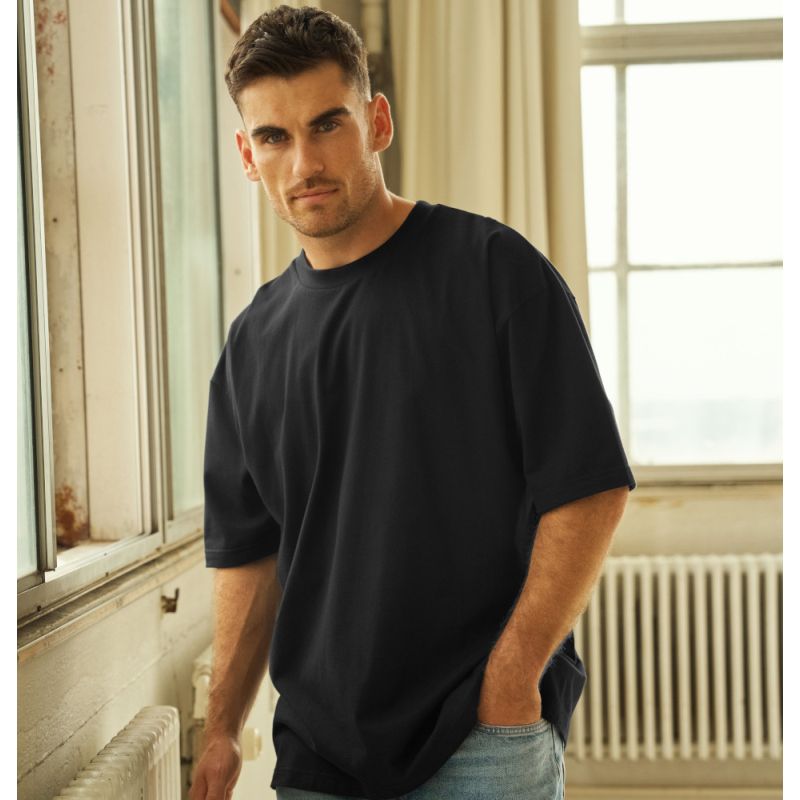 T-shirt oversize coton organique, coupe ample, col rond, manches droites, 220 g/m²